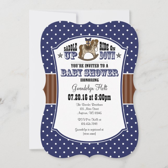 Navy Blue Brown Cowboy Baby Shower Invitation (Front)