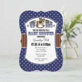 Navy Blue Brown Cowboy Baby Shower Invitation (Standing Front)