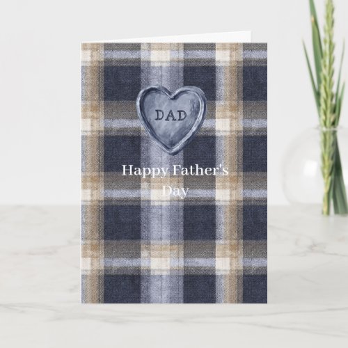 Navy Blue Brown Cream Plaid Stripes Father's Day Card