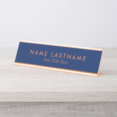 Navy Blue Brown Fonts Minimalist Custom Desk Name Plate