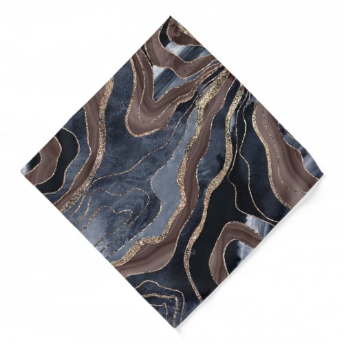 Navy Blue Brown Marble Agate Gold Glitter Glam 1  Bandana