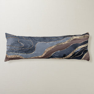 Navy Blue Brown Marble Agate Gold Glitter Glam #1 Body Pillow