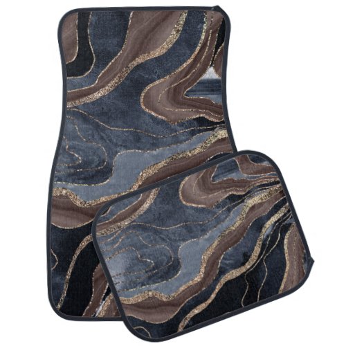 Navy Blue Brown Marble Agate Gold Glitter Glam 1  Car Floor Mat