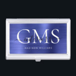 Navy Blue Brushed Metal 3 Monogram Script Business Card Case<br><div class="desc">Modern Elegant Navy Blue Brushed Metal Monogram Script Business Card Case</div>