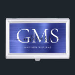 Navy Blue Brushed Metal 3 Monogram Script Business Card Case<br><div class="desc">Modern Elegant Navy Blue Brushed Metal Monogram Script Business Card Case</div>