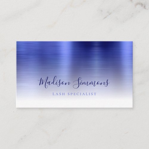 Navy Blue Brushed Metal Monogram Stylish Script Business Card
