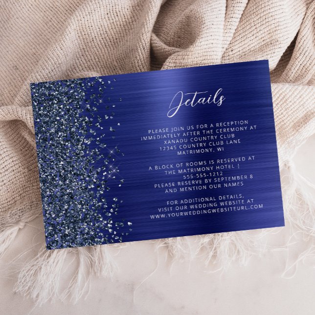 Navy Blue Brushed Metal Wedding Details  Enclosure Card (Creator Uploaded)