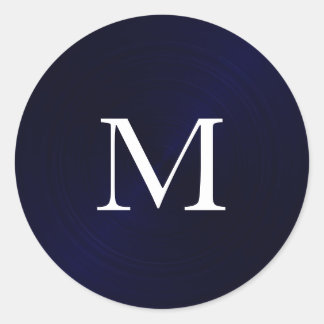 Navy Blue Brushed Metallic Monogram Initial Classic Round Sticker