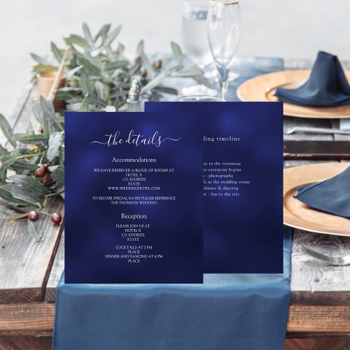 Navy blue budget wedding program details flyer