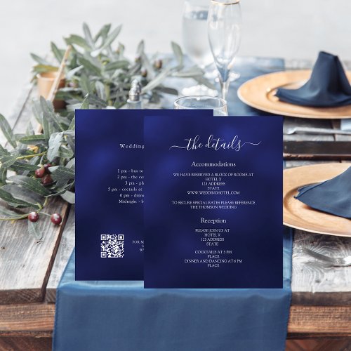 Navy blue budget wedding program details QR Flyer