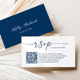 Navy Blue Budget Wedding RSVP Website QR Code Enclosure Card