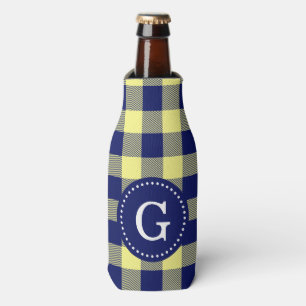 navy Blue Buffalo Plaid Bottle Cooler