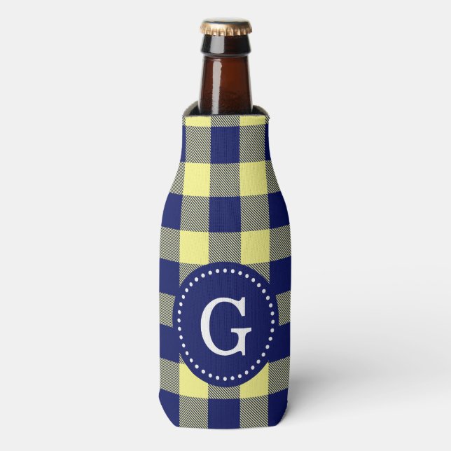 navy Blue Buffalo Plaid Bottle Cooler (Bottle Front)