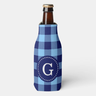 navy Blue Buffalo Plaid Bottle Cooler