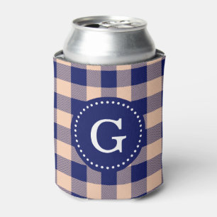 navy Blue Buffalo Plaid Can Cooler