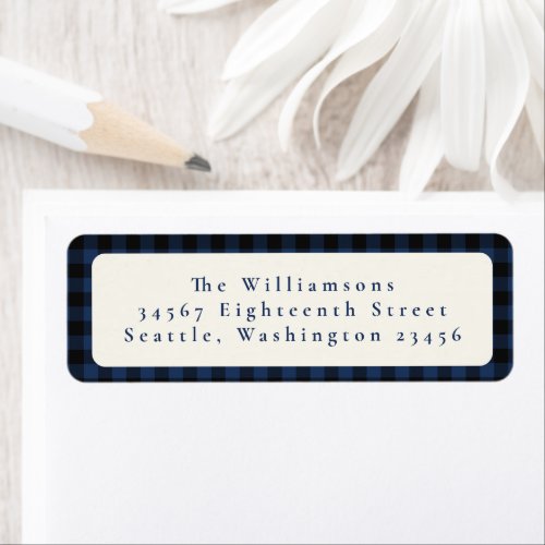 Navy Blue Buffalo Plaid Custom Return Address Label