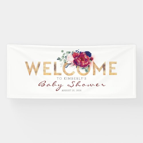 Navy Blue Burgundy and Gold Baby Shower Banner
