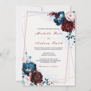 Navy Blue Burgundy and Rose Gold Wedding Template