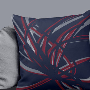 Navy Blue & Burgundy Artistic Abstract Ribbons Throw Pillow