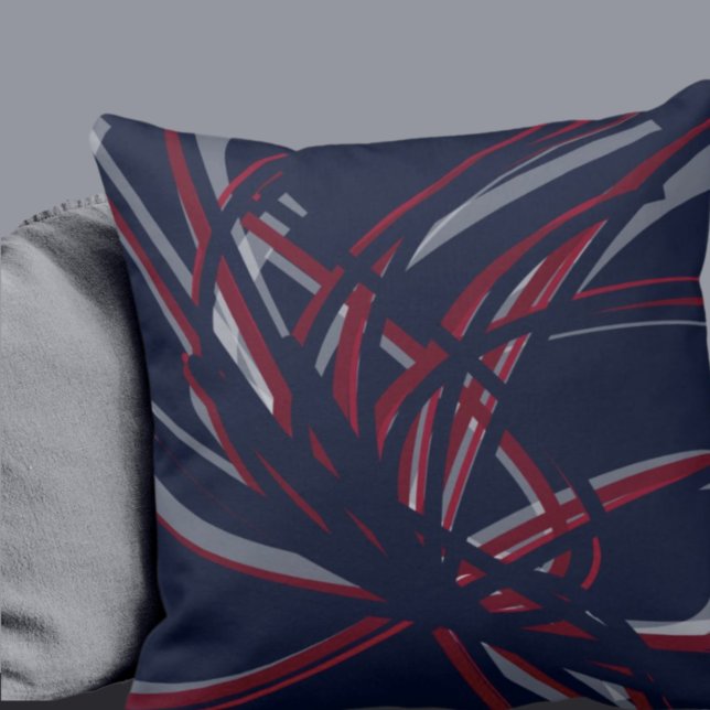 Navy Blue & Burgundy Artistic Abstract Ribbons Throw Pillow (Creator Uploaded)