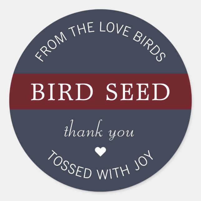 Navy Blue Burgundy Bird Seed Toss Wedding Favors Classic Round Sticker (Front)