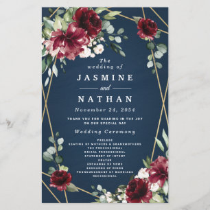Navy Blue Burgundy Blush and Gold Wedding Programs