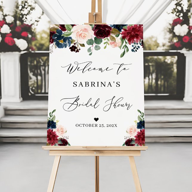 Navy Blue Burgundy Blush Floral Bridal Shower Foam Board (Creator Uploaded)