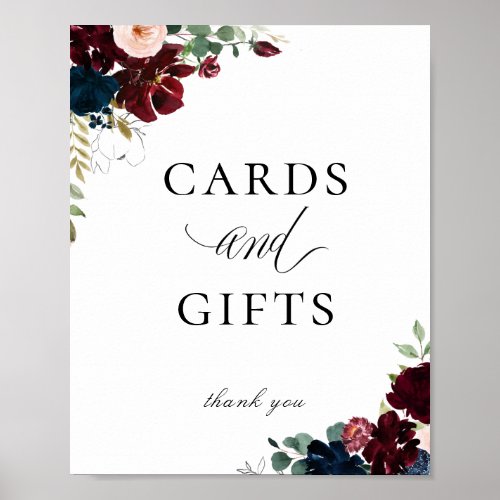 Navy Blue Burgundy Blush Floral Cards Gifts Sign