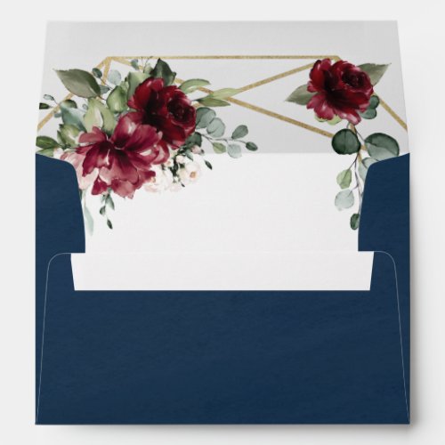 Navy Blue Burgundy Blush Gold Geometric Wedding Envelope