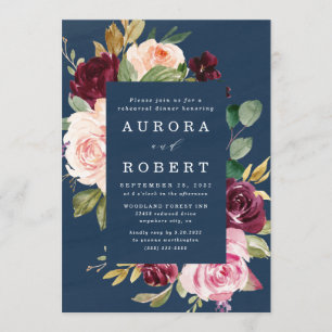 Navy Blue Burgundy Blush Gold Rehearsal Dinner Invitation