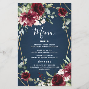 Stunning Royal Blue Rose Personalised Wedding Menu Cards 