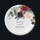 Navy Blue Burgundy Blush Pink Botanical Wedding Paper Plates<br><div class="desc">Beautiful floral botanical wedding paper plated features hand-painted watercolor floral graphics / roses in rich tones of navy blue,  burgundy,  marsala,  red and blush pink / peach.  Please contact me for any help in customization or if you need any other product with this design.</div>