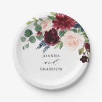 Navy Blue Burgundy Blush Pink Botanical Wedding