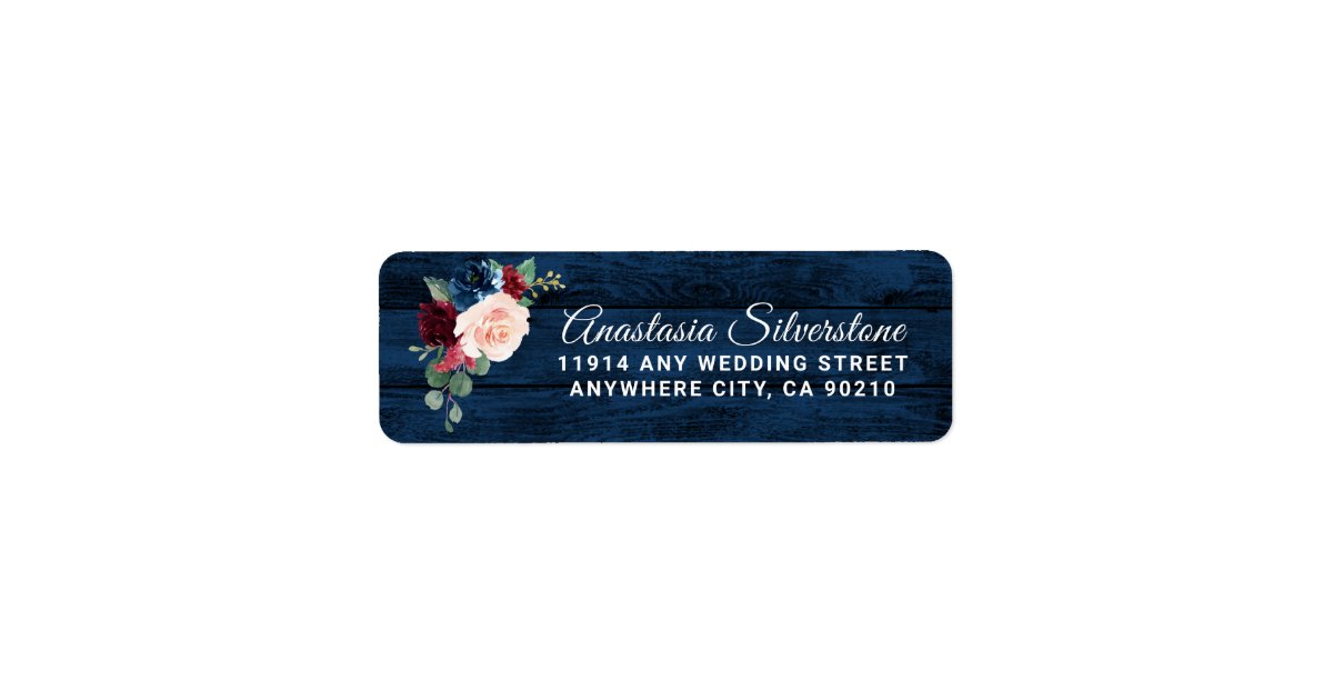 Navy Blue Burgundy Blush Pink Country Wood Wedding Label | Zazzle