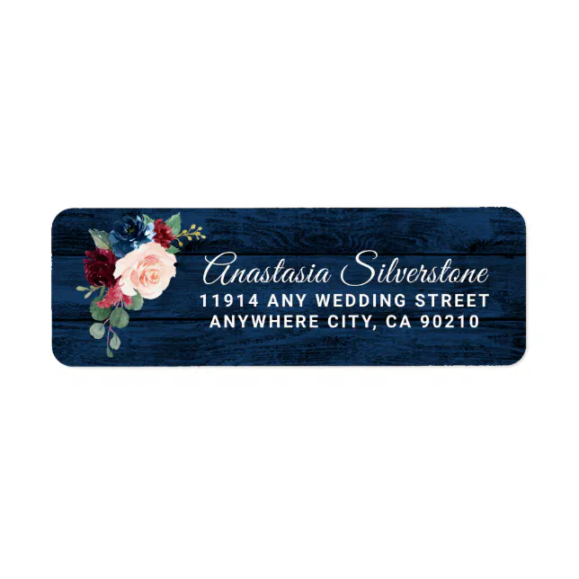 Navy Blue Burgundy Blush Pink Country Wood Wedding Label | Zazzle