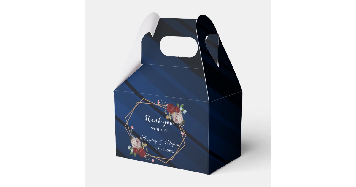 Navy Blue Burgundy Blush Pink Floral Wedding Favor Boxes | Zazzle