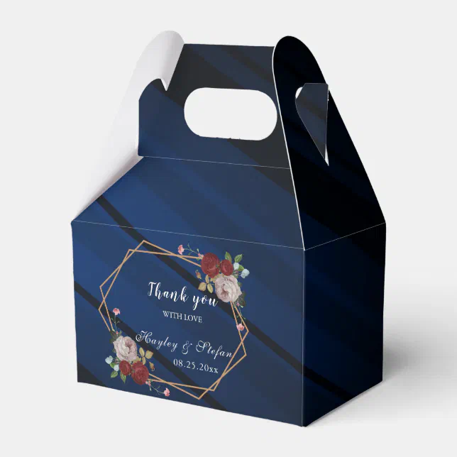 Navy Blue Burgundy Blush Pink Floral Wedding Favor Boxes | Zazzle
