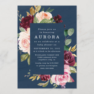 Navy Blue Burgundy Blush Pink Gold Baby Shower Invitation