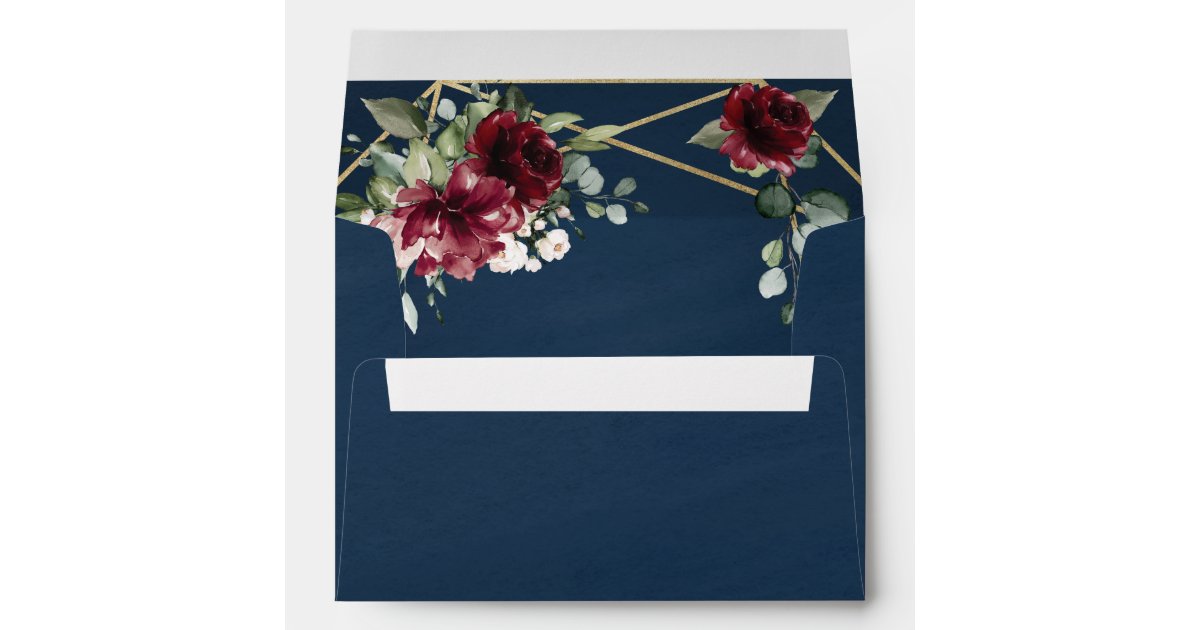 Navy Blue Burgundy Blush Pink Gold Floral Wedding Envelope | Zazzle