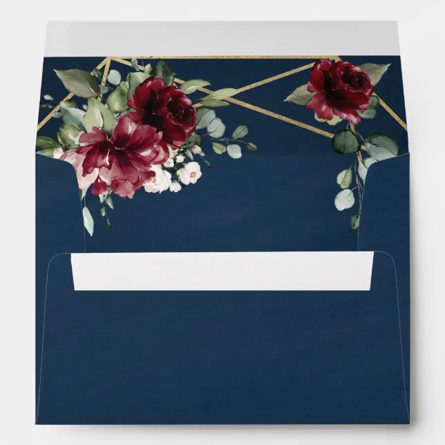 Navy Blue Burgundy Blush Pink Gold Floral Wedding Envelope | Zazzle