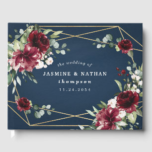 Navy Blue Burgundy Blush Pink Gold Floral Wedding Guest Book