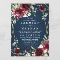Navy Blue Burgundy Blush Pink Gold Floral Wedding