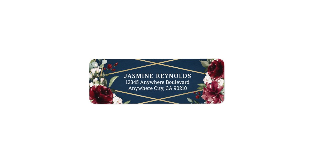 Navy Blue Burgundy Blush Pink Gold Floral Wedding Label | Zazzle