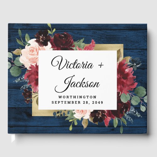 Navy Blue Burgundy Blush Pink Gold Rustic Wedding Guest Book