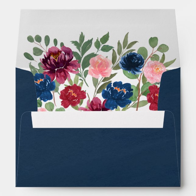 Navy Blue Burgundy Blush Pink Marsala Fall Wedding Envelope (Back (Bottom))