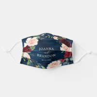 Navy Blue Burgundy Blush Pink Rose Boho wedding Adult Cloth Face Mask