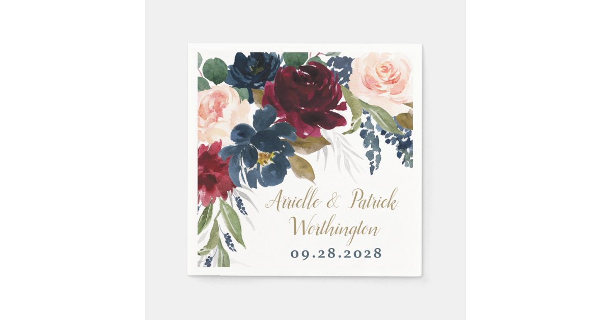 Navy Blue Burgundy Blush Pink Silver Gold Wedding Napkins