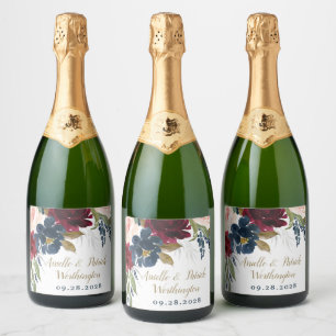 Navy Blue Burgundy Blush Pink Silver Gold Wedding Sparkling Wine Label