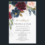 Navy Blue Burgundy Blush Pink Wedding Programs<br><div class="desc">Design features beautiful watercolor floral elements (peony roses,  several elegant English rose elements,  etc) in shades of burgundy red,  blush pink peach,  navy blue and more over eucalyptus greenery,  leaf elements,  and more in shades of green,  silver and antique gold.</div>