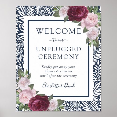 Navy Blue Burgundy Blush Unplugged Wedding Sign